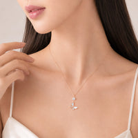 Butterfly mother of pearl pendant on rosegold chain necklace with cubic zirconia stone