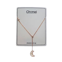 Mother of Pearl moon drop pendant with cubic zirconia star on rosegold chain