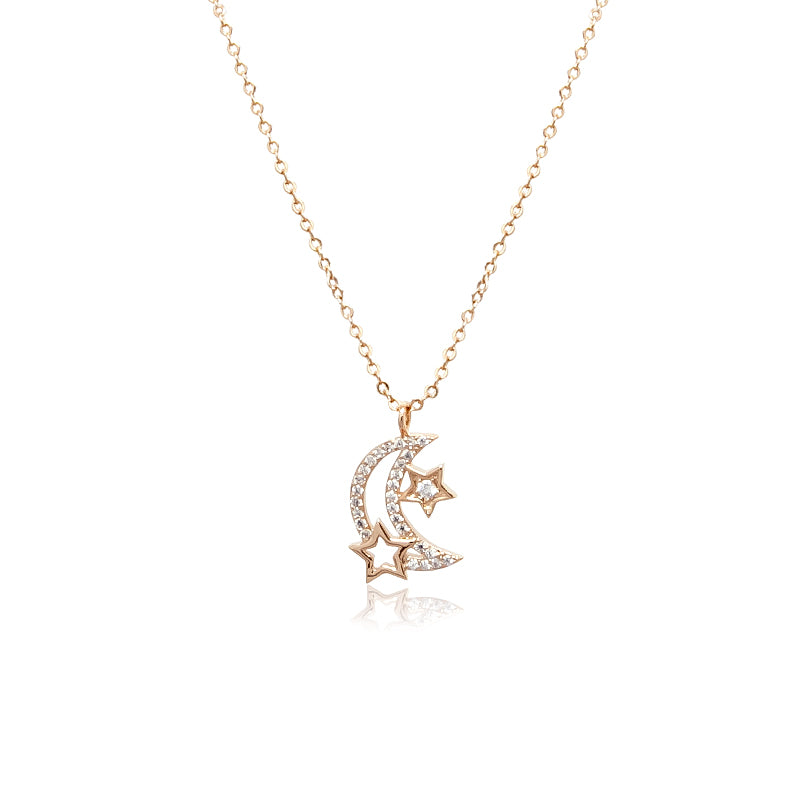 Moon & Star Cubic Zirconia Necklace - CHOMEL