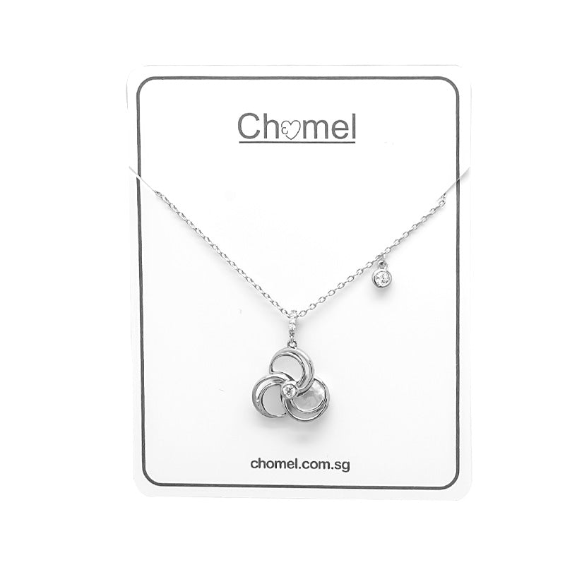 CHOMEL Mother of Pearl Flower Rhodium Necklace.