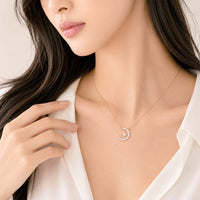 Moon and Star cubic zirconia necklace with crescent pendant in rosegold on adjustable chain