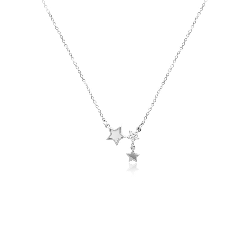 CHOMEL Cubic Zirconia and Mother of Pearl Star Rhodium Necklace