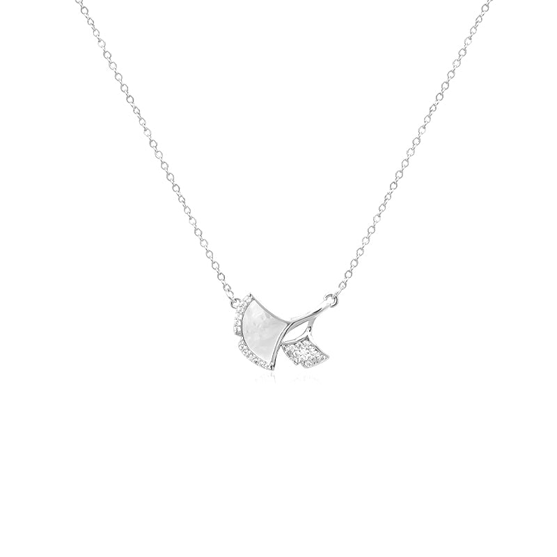 CHOMEL Cubic Zirconia and Mother of Pearl Leaf Rhodium Necklace