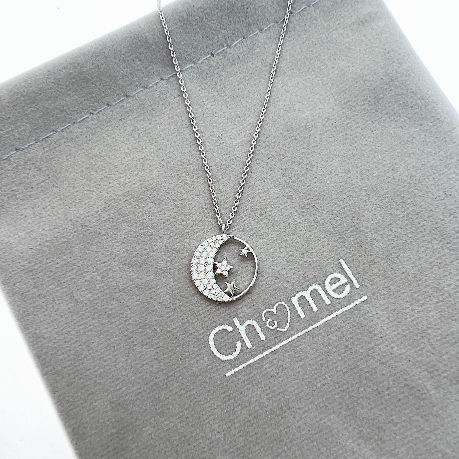 Moon & Star Cubic Zirconia Necklace - CHOMEL
