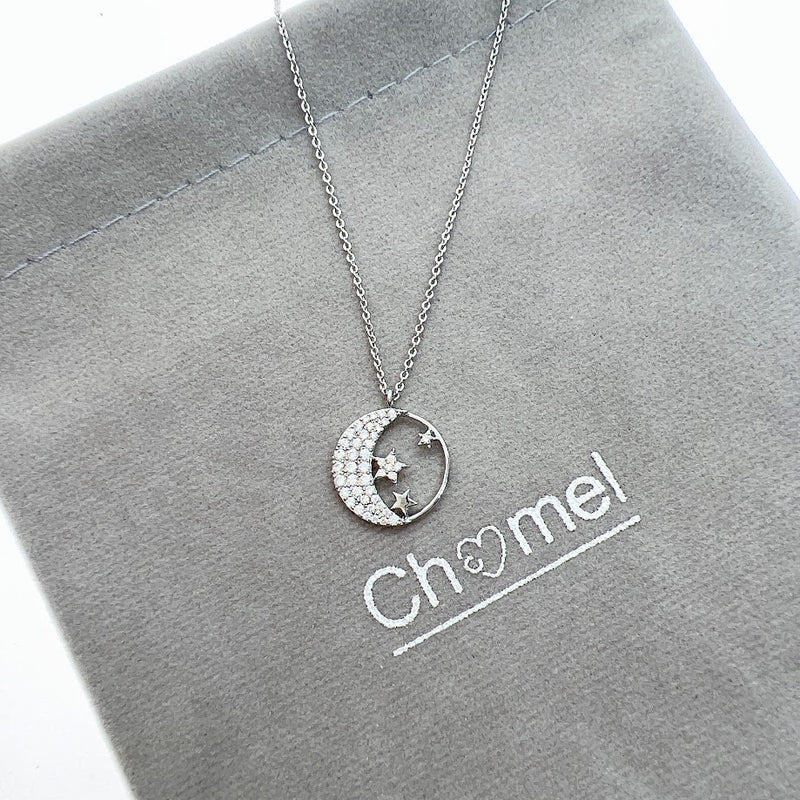 Moon & Star Cubic Zirconia Necklace - CHOMEL