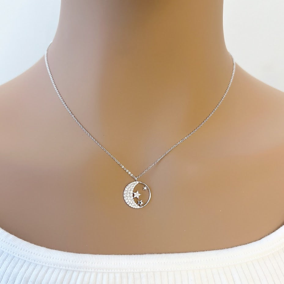 Moon & Star Cubic Zirconia Necklace - CHOMEL