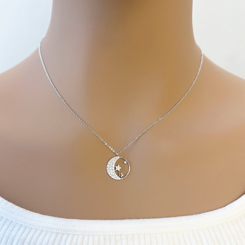 Moon & Star Cubic Zirconia Necklace - CHOMEL