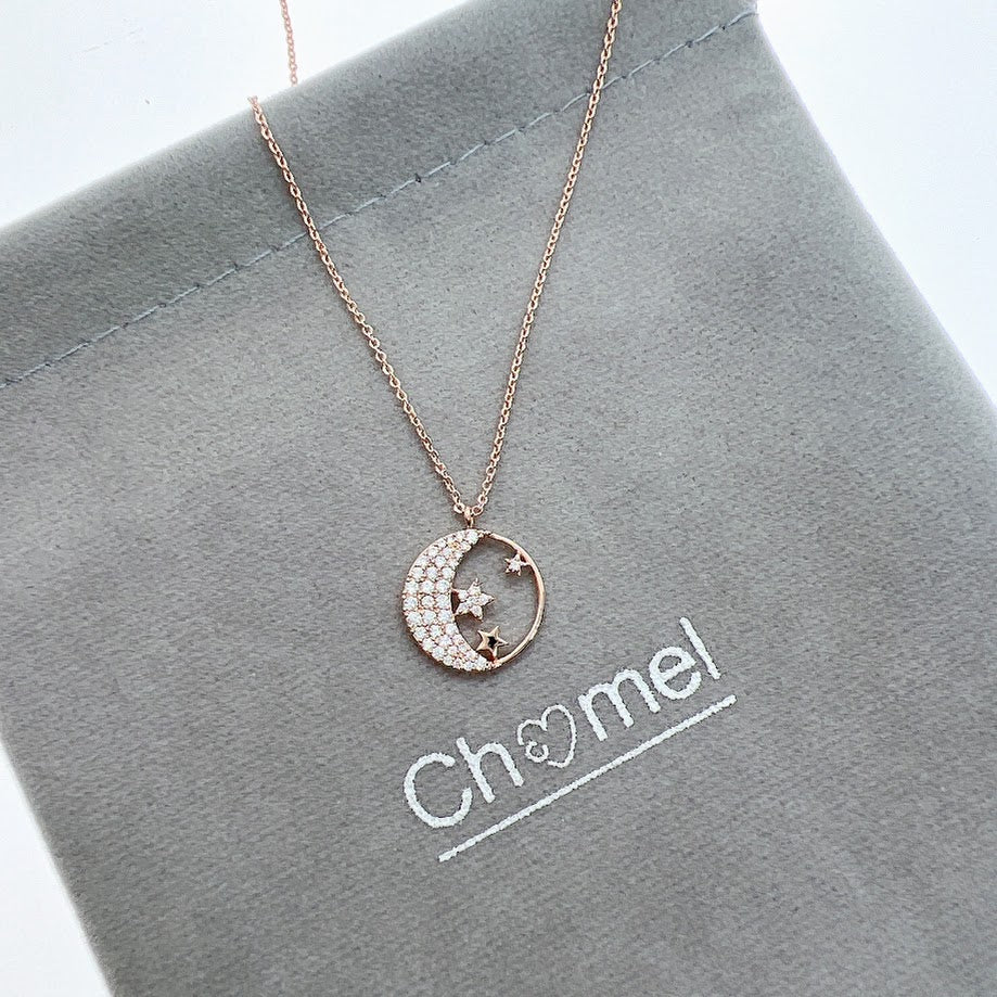 Moon & Star Cubic Zirconia Necklace - CHOMEL