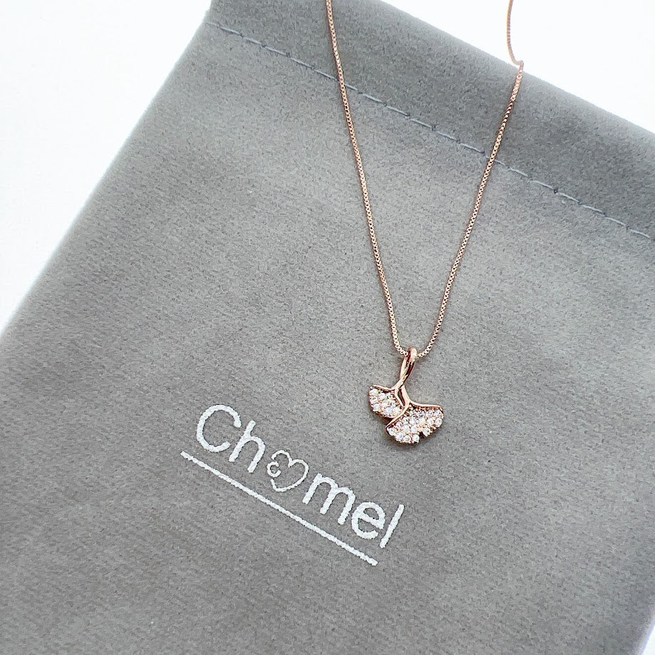 Gingko Leaf Cubic Zirconia Necklace - CHOMEL
