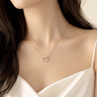 Rosogold Ribbon Cubic Zirconia Necklace with star circle pendant on adjustable chain