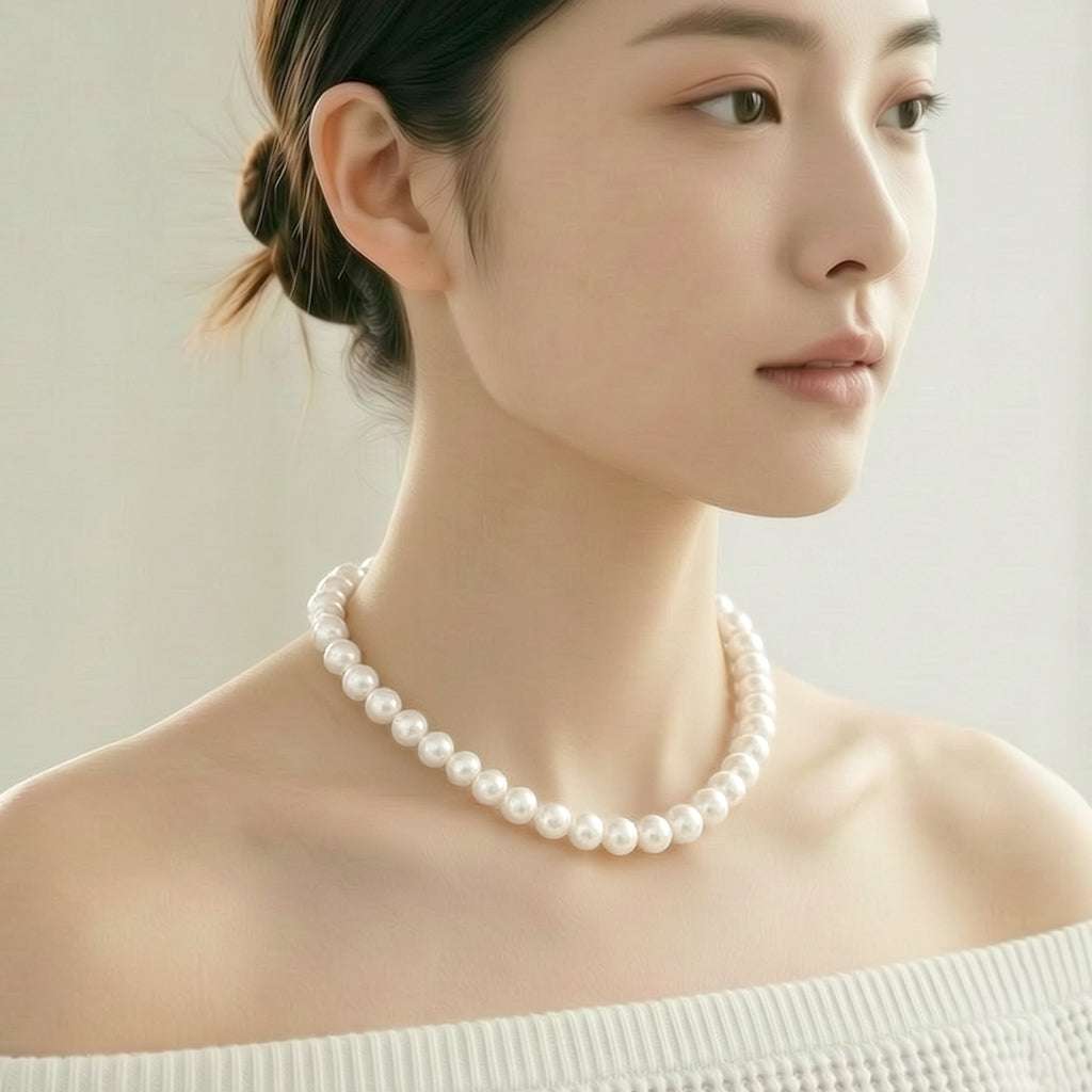 Freshwater pearl necklace with flower rhodium clasp and hand knotted 20 inch length