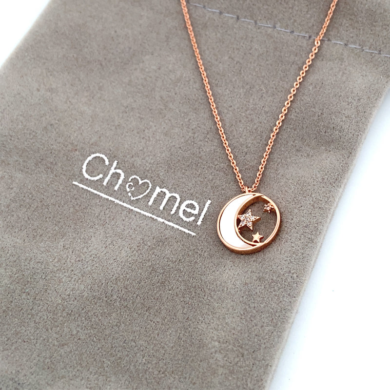 CHOMEL Mother Of Pearl Moon and Star Rosegold Necklace