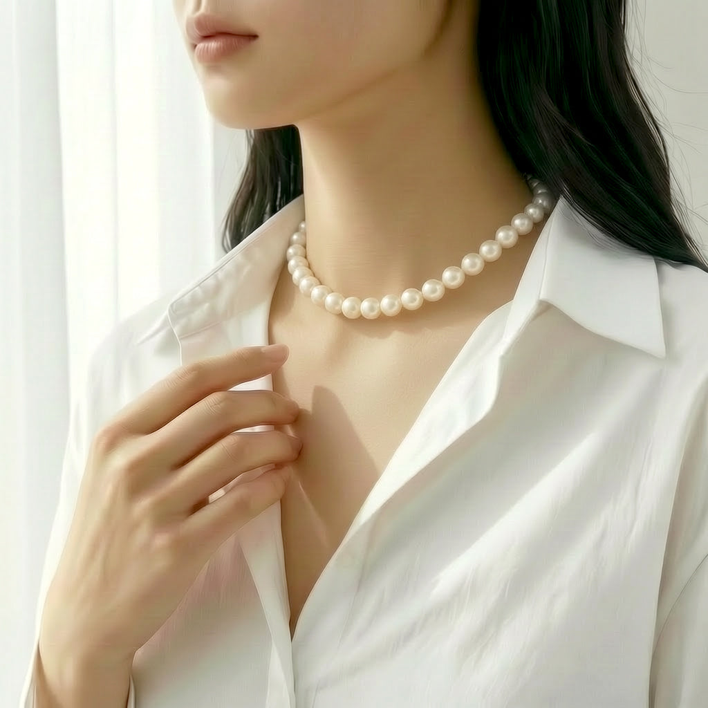 Freshwater pearl necklace with flower rhodium clasp and hand knotted 17-inch length