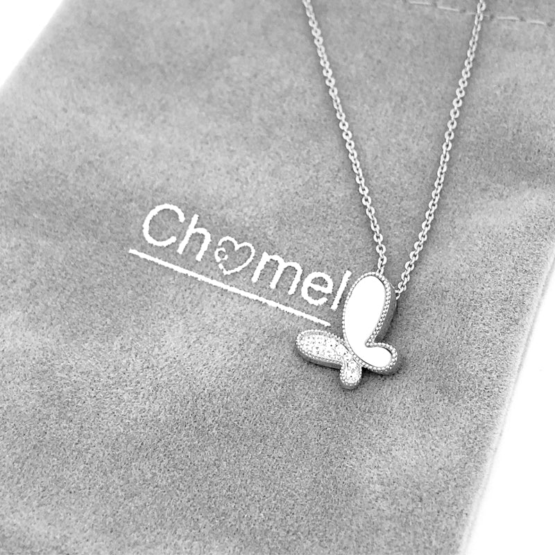 CHOMEL Butterfly Mother of Pearl Rhodium Necklace