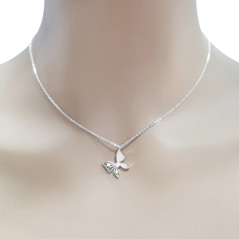 CHOMEL Mother of Pearl Butterfly Rhodium Necklace.