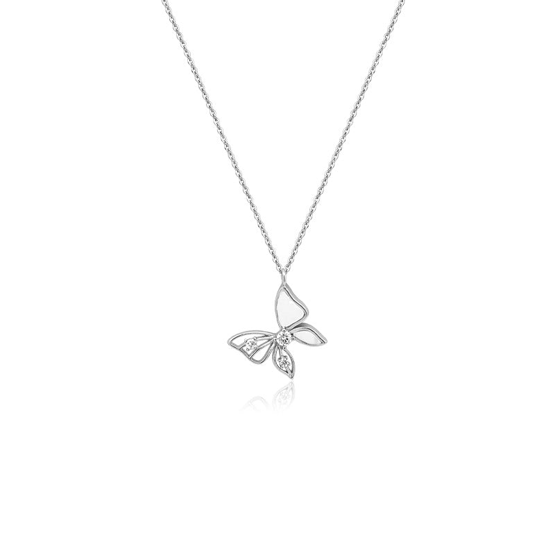 CHOMEL Mother of Pearl Butterfly Rhodium Necklace.