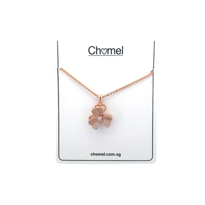 CHOMEL Cubic Zirconia 3 leaf rotating clover  rosegold necklace.