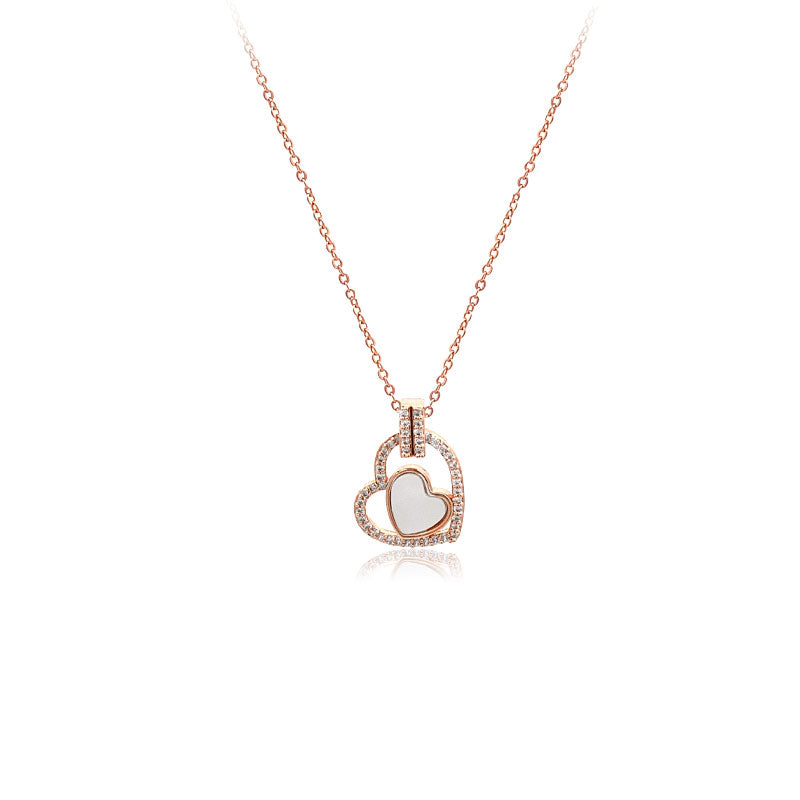 CHOMEL Mother of Pearl and Cubic Zirconia Heart Rosegold Necklace
