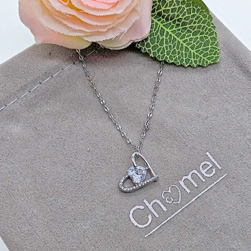 Rhodium Heart Cubic Zirconia Necklace - CHOMEL