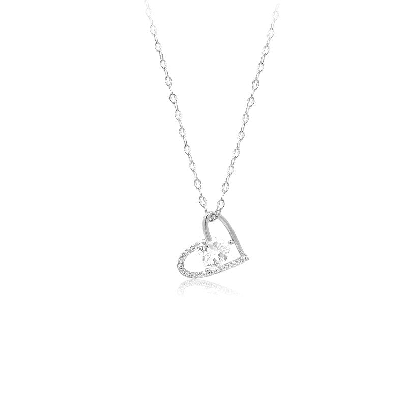 CHOMEL Cubic Zirconia Heart Rhodium Necklace