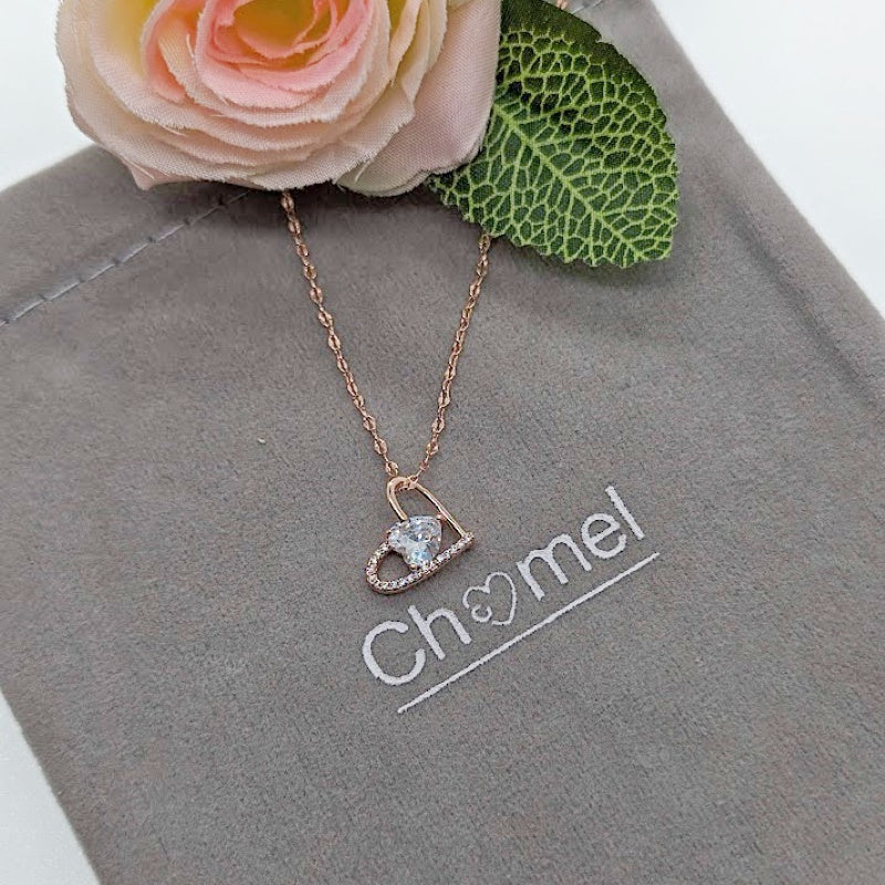 Rosegold Heart Cubic Zirconia Necklace - CHOMEL