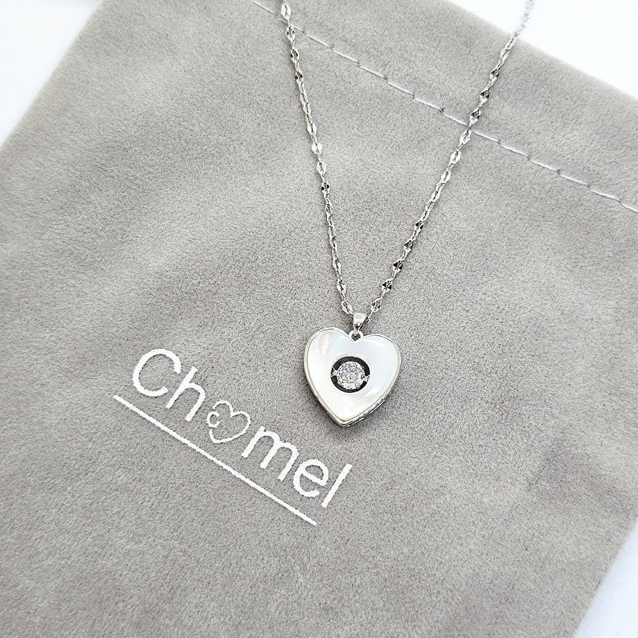 Heart Cubic Zirconia and Mother of Pearl Necklace - CHOMEL