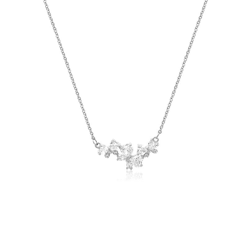 CHOMEL Cubic Zirconia 3 Butterfly Rhodium Necklace