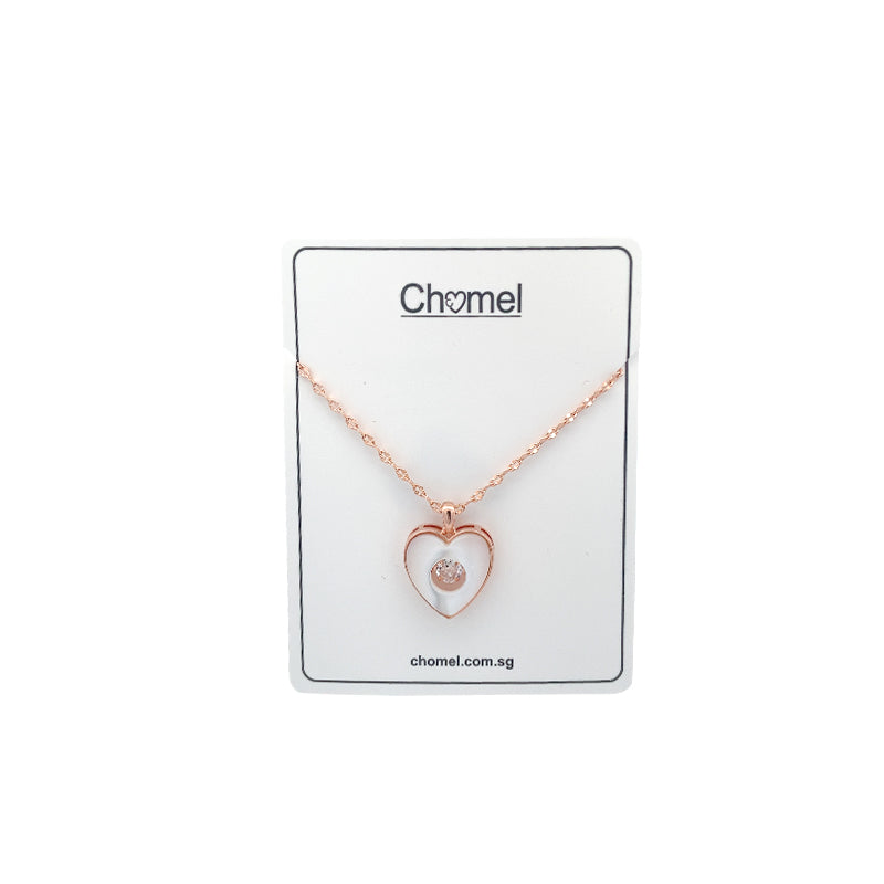 CHOMEL Cubic Zirconia and Mother of Pearl Heart Rosegold Necklace.