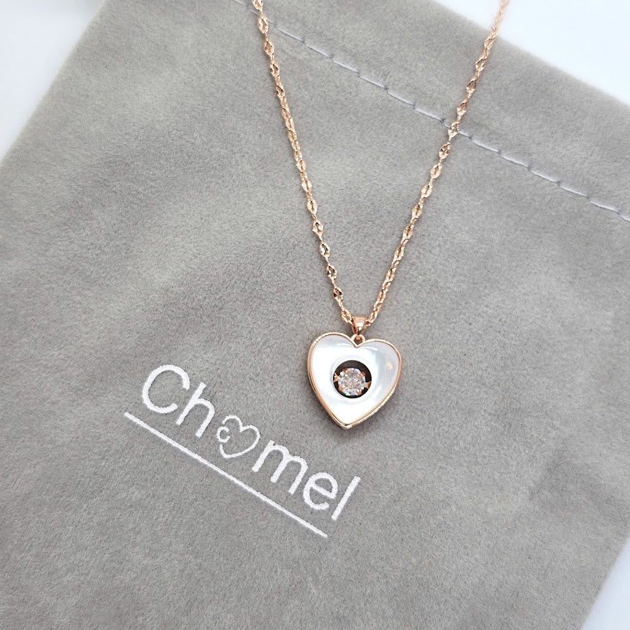 Heart Cubic Zirconia and Mother of Pearl Necklace - CHOMEL