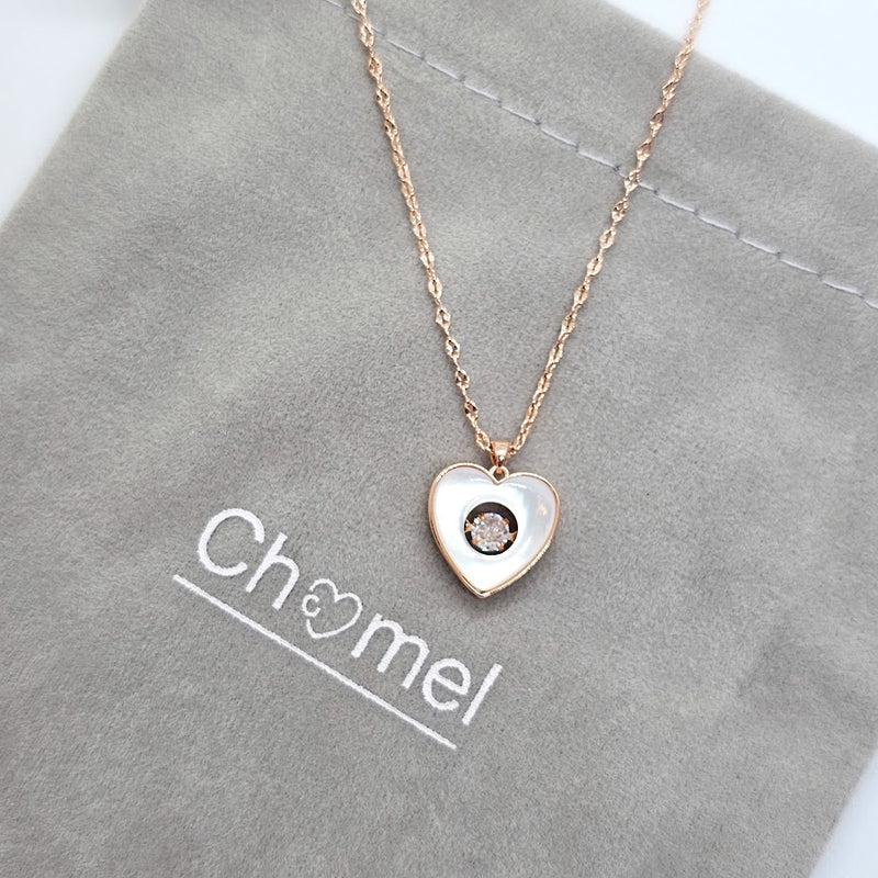 Heart Cubic Zirconia and Mother of Pearl Necklace - CHOMEL
