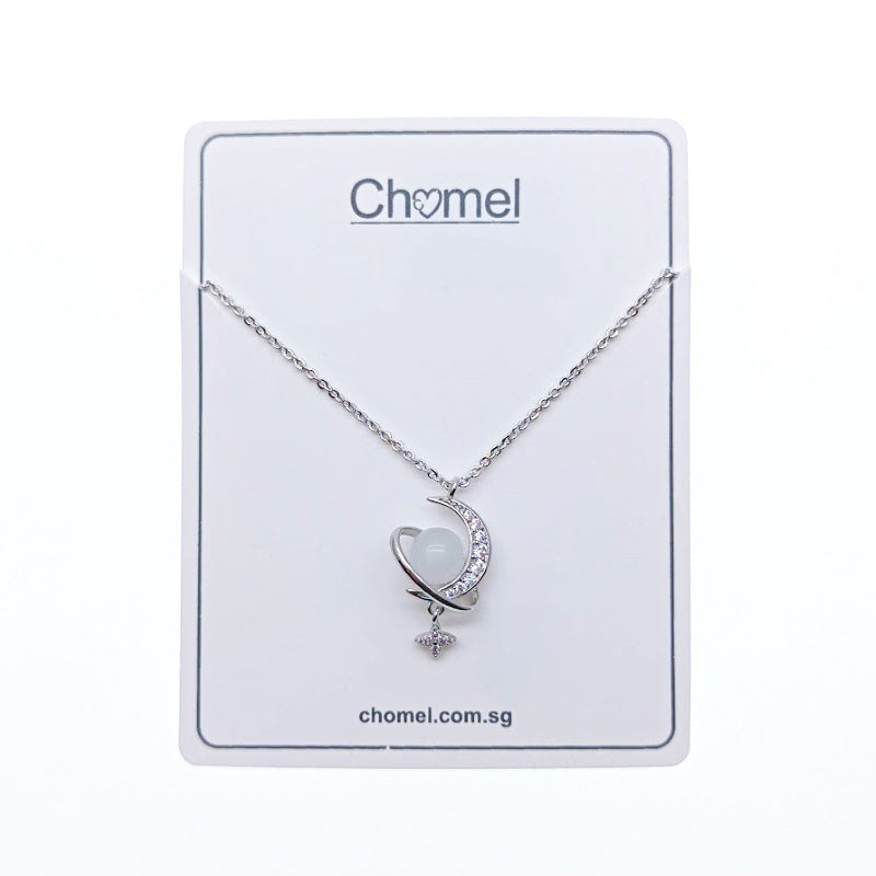 CHOMEL Cubic Zirconia Moon Planet Rhodium Necklace