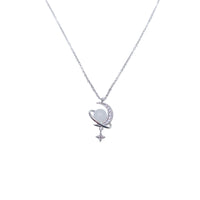 CHOMEL Cubic Zirconia Moon Planet Rhodium Necklace