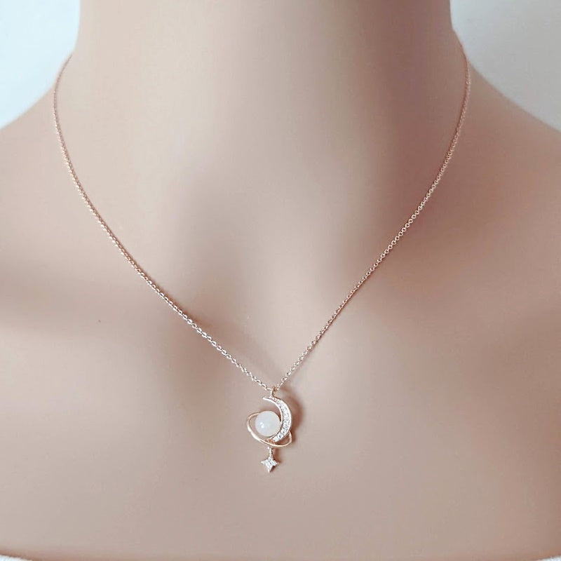 CHOMEL Cubic Zirconia Moon, Planet Rosegold Necklace