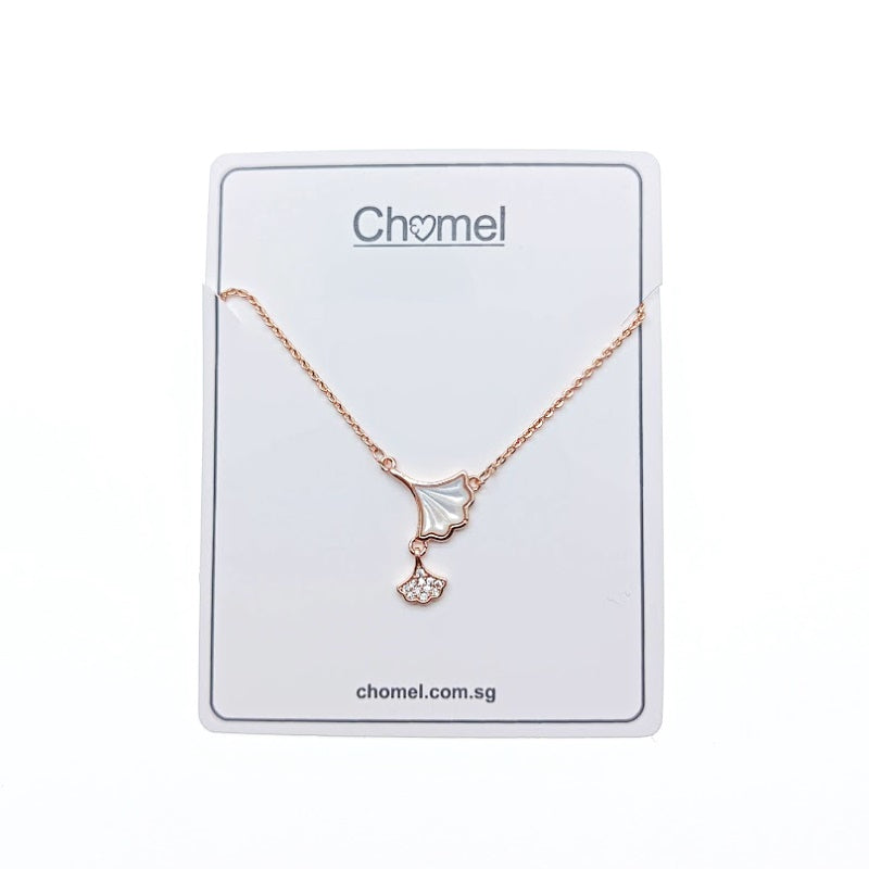 CHOMEL Mother of Pearl Gingko Leaf Rosegold Necklace