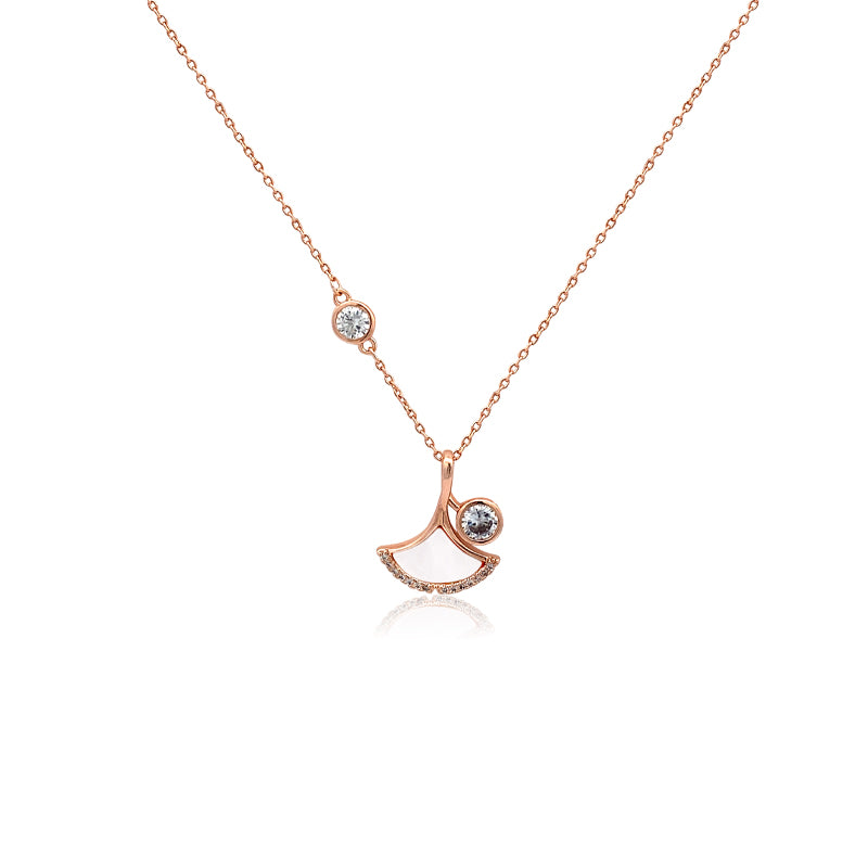CHOMEL Mother of Pearl Cubic Zirconia Gingko Leaf rosegold  necklace