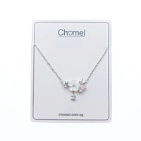 CHOMEL Mother of Pearl Flower Rhodium Necklace
