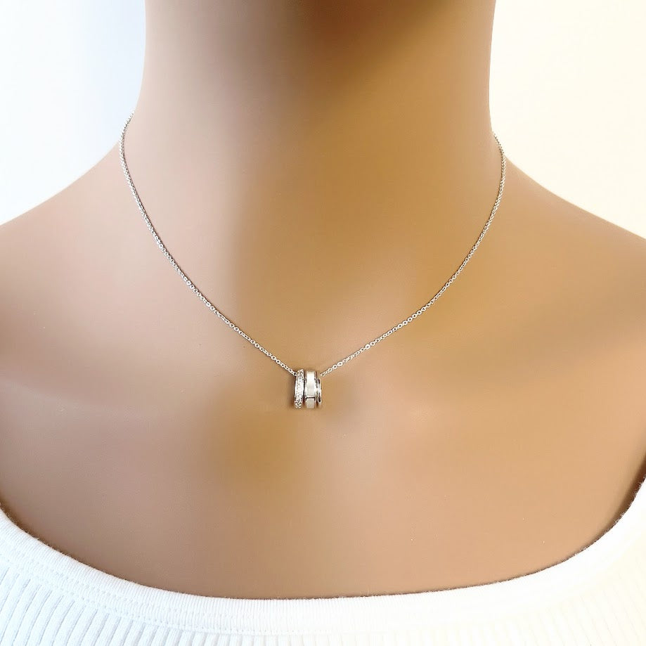 Circle Mother of Pearl & Cubic Zirconia Necklace - CHOMEL
