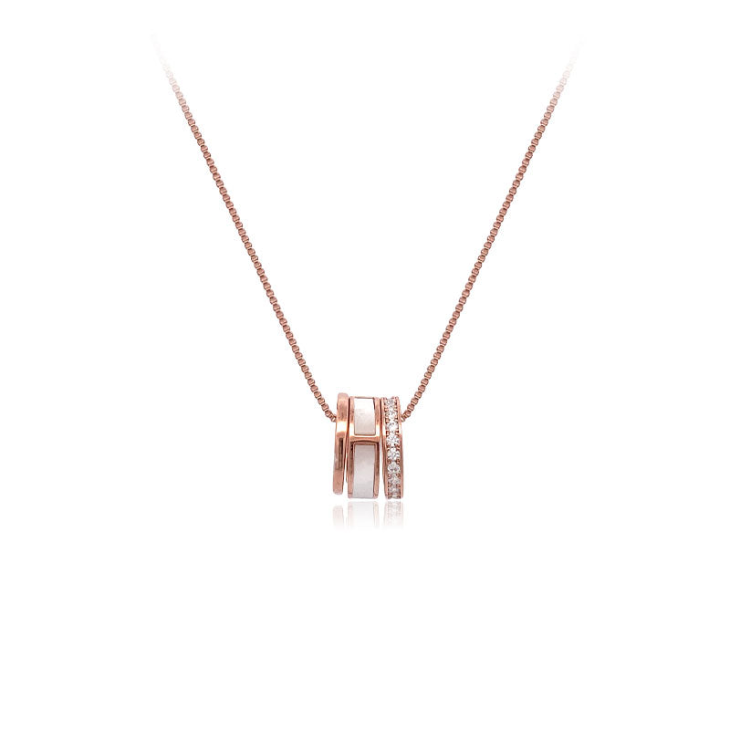 CHOMEL Cubic Zirconia and Mother of Pearl 3 Circle Pendant on Rosegold Necklace