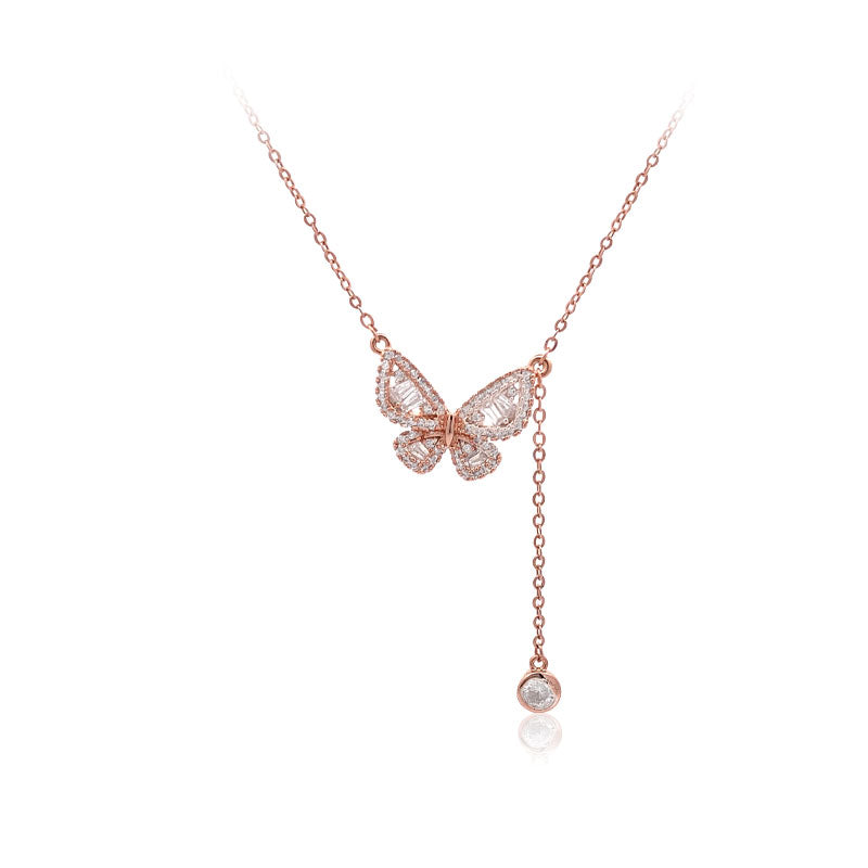 CHOMEL Cubic ZIrconia Butterly with Drop Rosegold Necklace