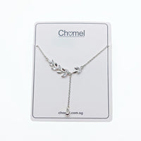 CHOMEL Cubic Zirconia Leaf Rhodium Necklace