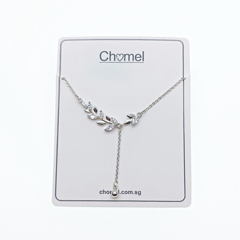 CHOMEL Cubic Zirconia Leaf Rhodium Necklace