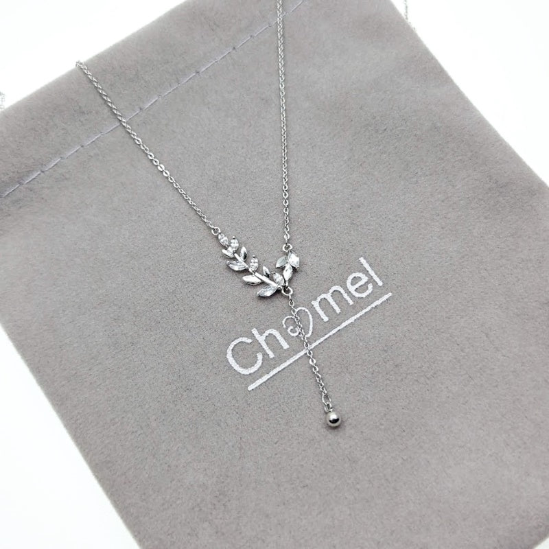 CHOMEL Cubic Zirconia Leaf Rhodium Necklace