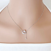 CHOMEL Mother of pearl, cubic zirconia moon & star rhodium necklace