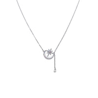 CHOMEL Mother of pearl, cubic zirconia moon & star rhodium necklace