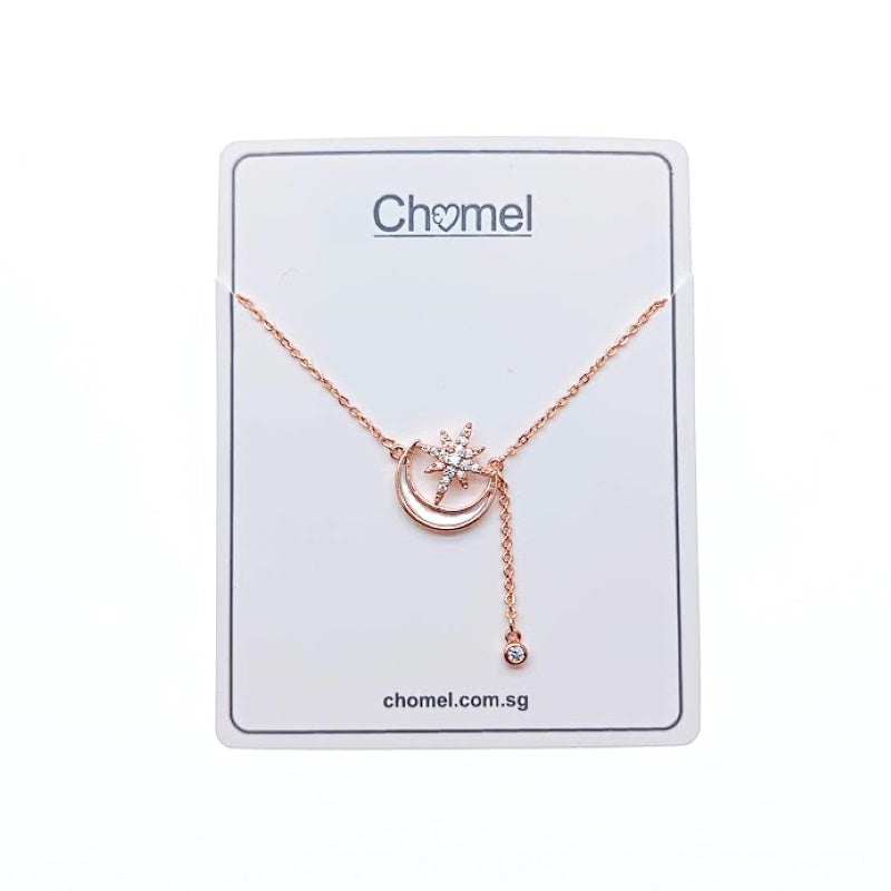 Chomel mother of pearl, cubic zirconia moon & star rosegold necklace