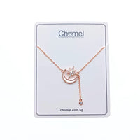 Chomel mother of pearl, cubic zirconia moon & star rosegold necklace