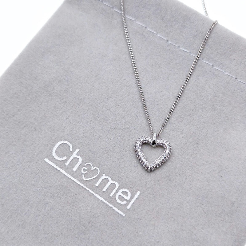 CHOMEL Cubic Zirconia Heart Rhodium Necklace