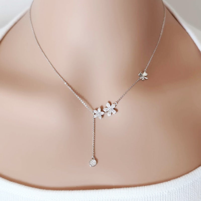 CHOMEL Cubic Zirconia Flower Rhodium Necklace