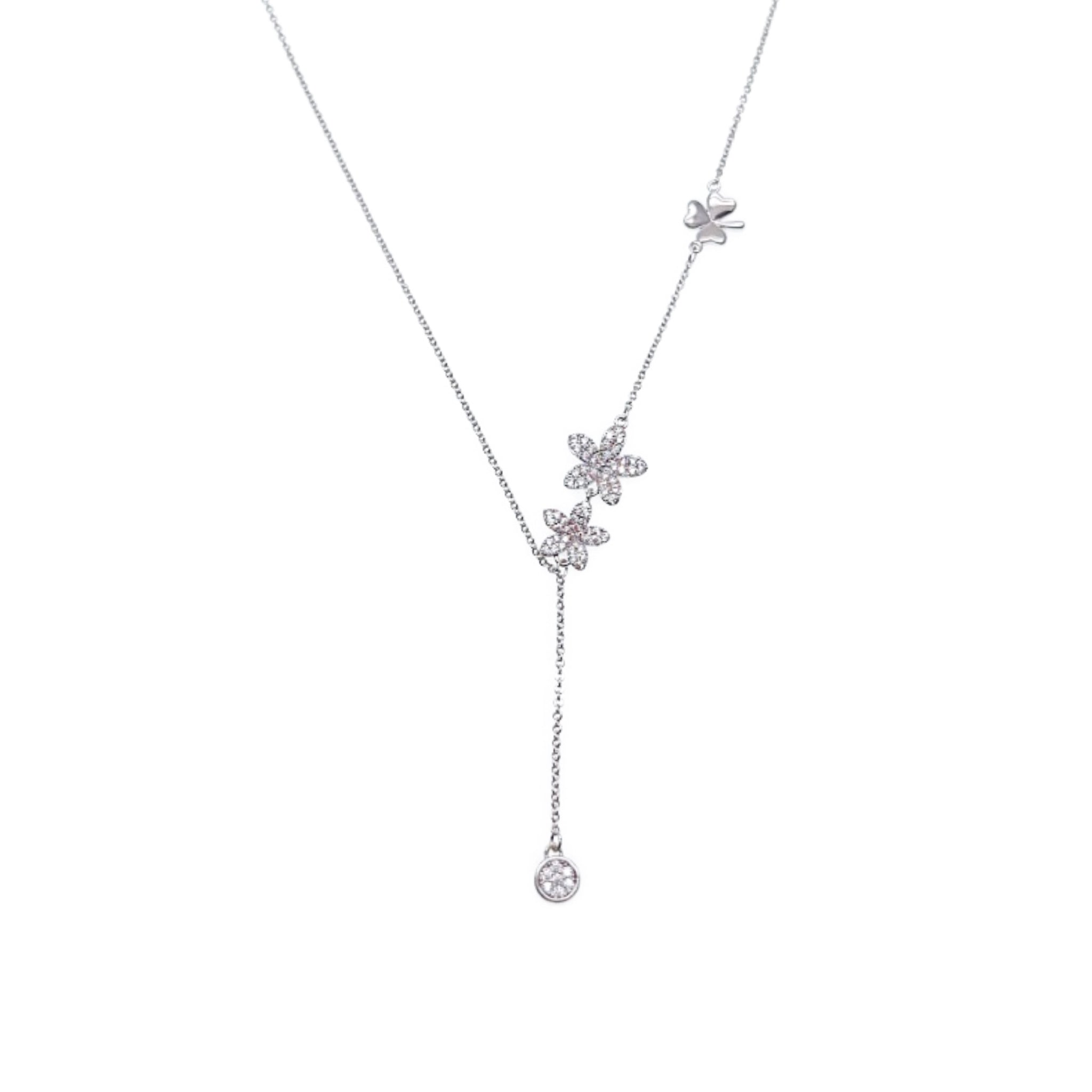 CHOMEL Cubic Zirconia Flower Rhodium Necklace