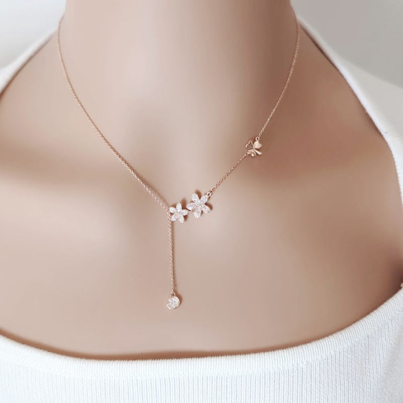 CHOMEL Cubic Zirconia Flower Rosegold Necklace